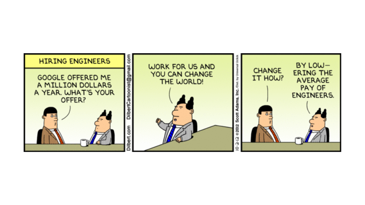 viñeta cómica dilbert hiring engineers