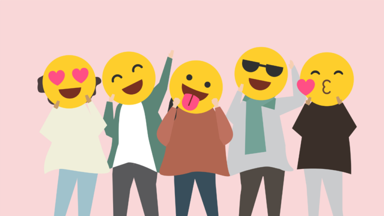 People with funny and happy emojis illustration